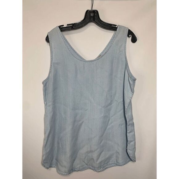 Chico's Women's Sleeveless Wide Strap V Back Scoop Neck Tank Top Light Blue Sz 2 - Picture 1 of 7